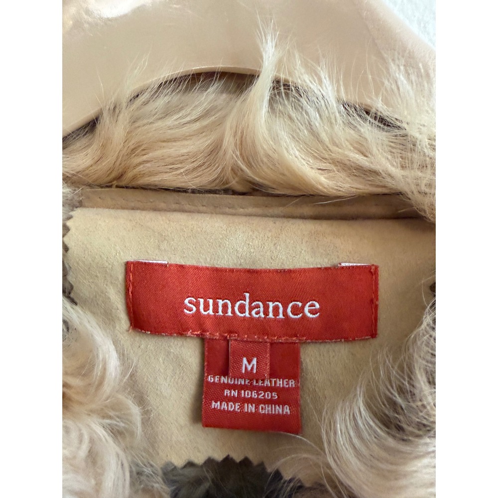 Sundance Catalog Archival M Tan Suede Leather Shearling Fur Long Coat Boho - Picture 6 of 11